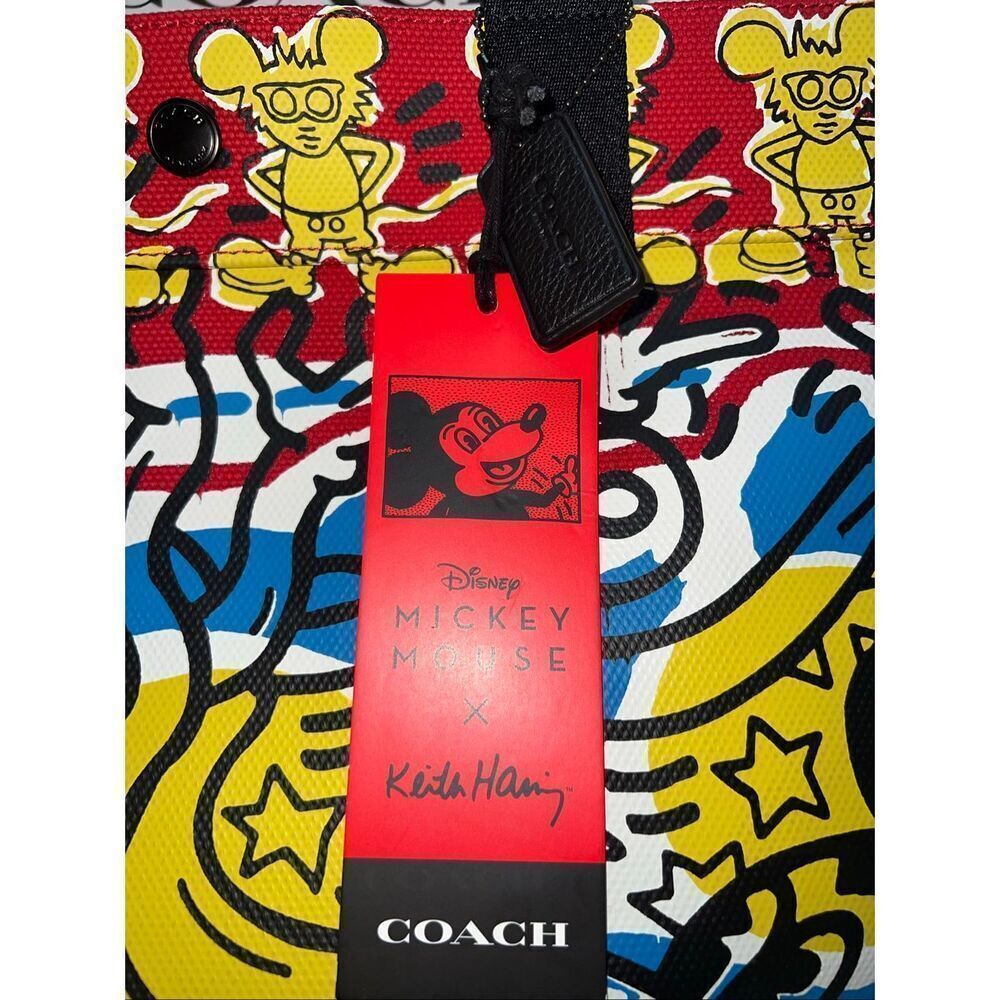 🔥🎁Nwt! Coach Disney Mickey Mouse Keith Haring Canvas Tote 38 Msrp:$350.00 - Picture 4 of 10